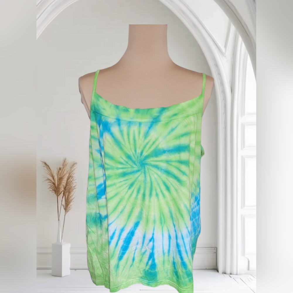Tie-Dye Spaghetti Strap Top - Green and Blue